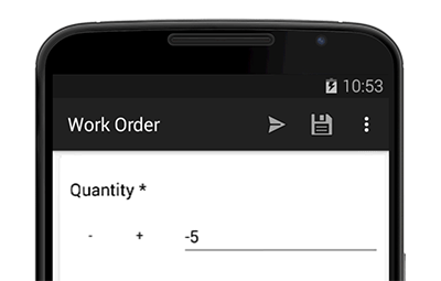 Work order form on a phone highlighting stepper functionality